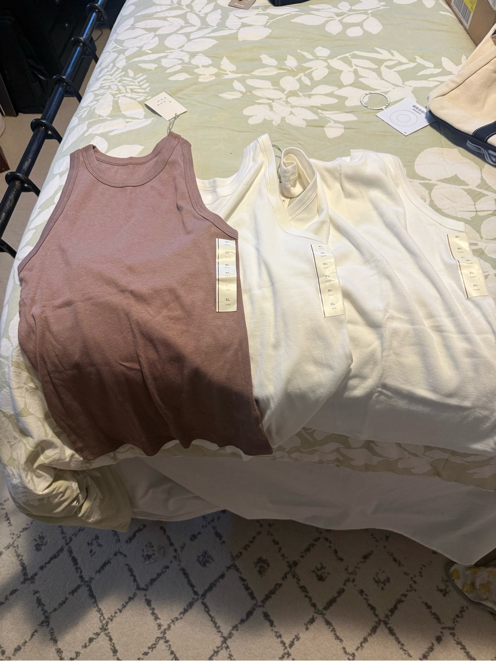 Ribbed Tank Tops – Mauve & White Set of 3